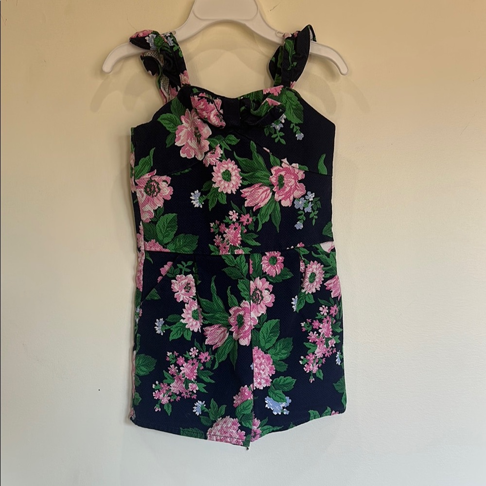 Janie and Jack Floral One Piece - Navy and Pink